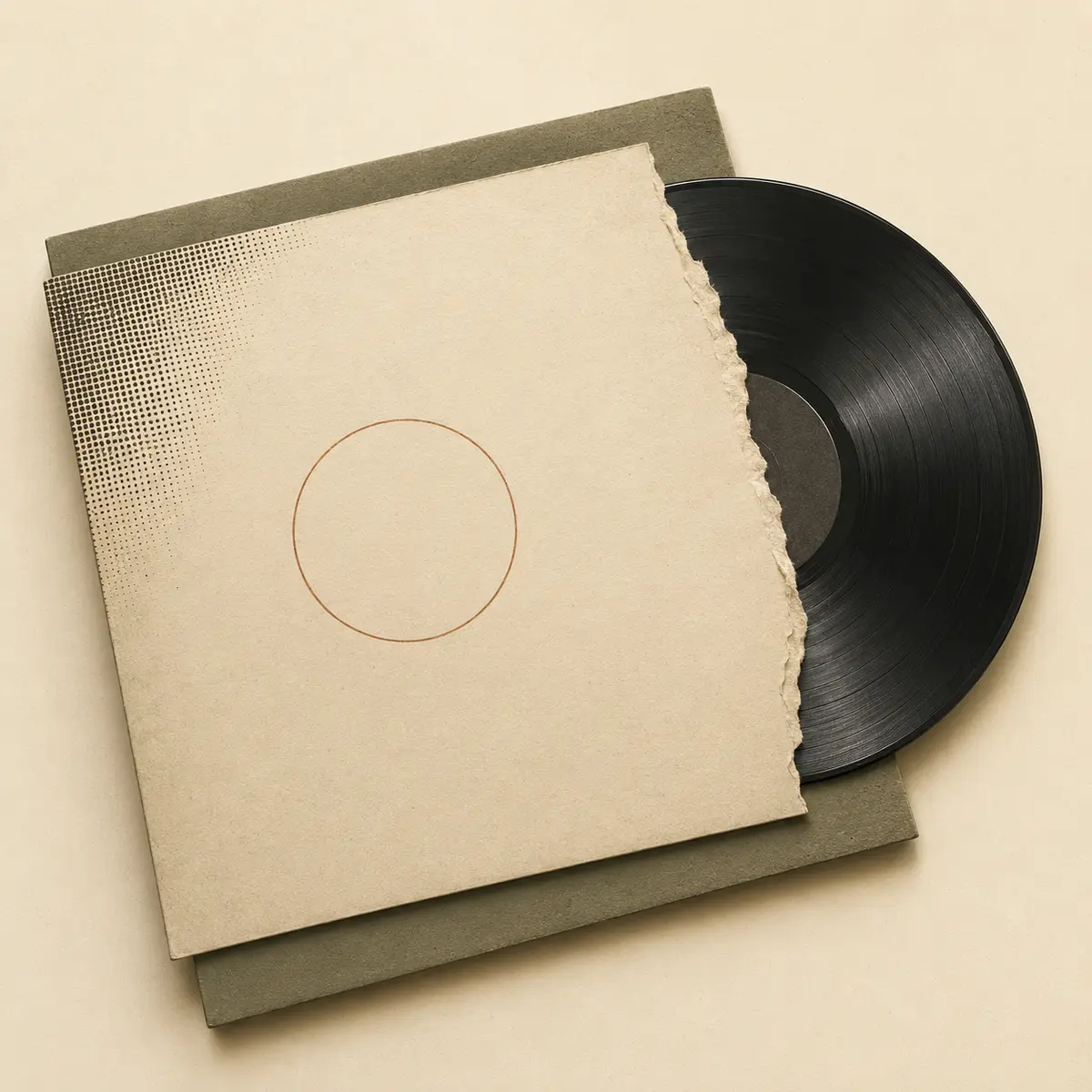 Composition éditoriale d’une pochette d’archive et d’un disque vinyle